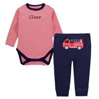 純棉嬰兒長袖夾衣褲仔套裝 - 紅色消防車 (男裝)